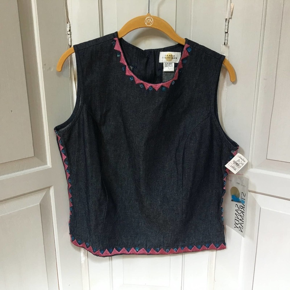 Sandy Starkman Denim Sleeveless Top w/ Embroidery